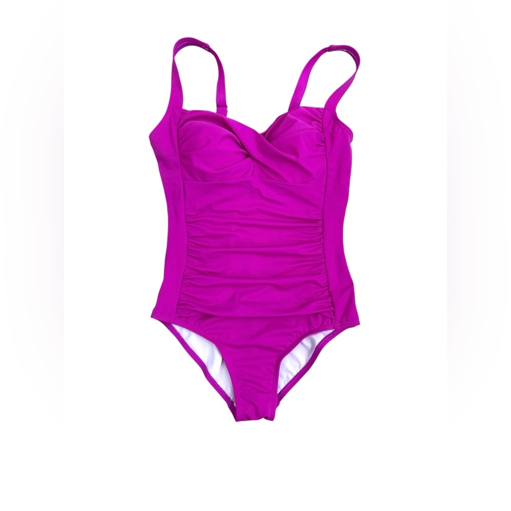 NWT SWIMSUITS FOR ALL Ruched Twist Front One Piece Swimsuit, Very Fuchsia Sz 12